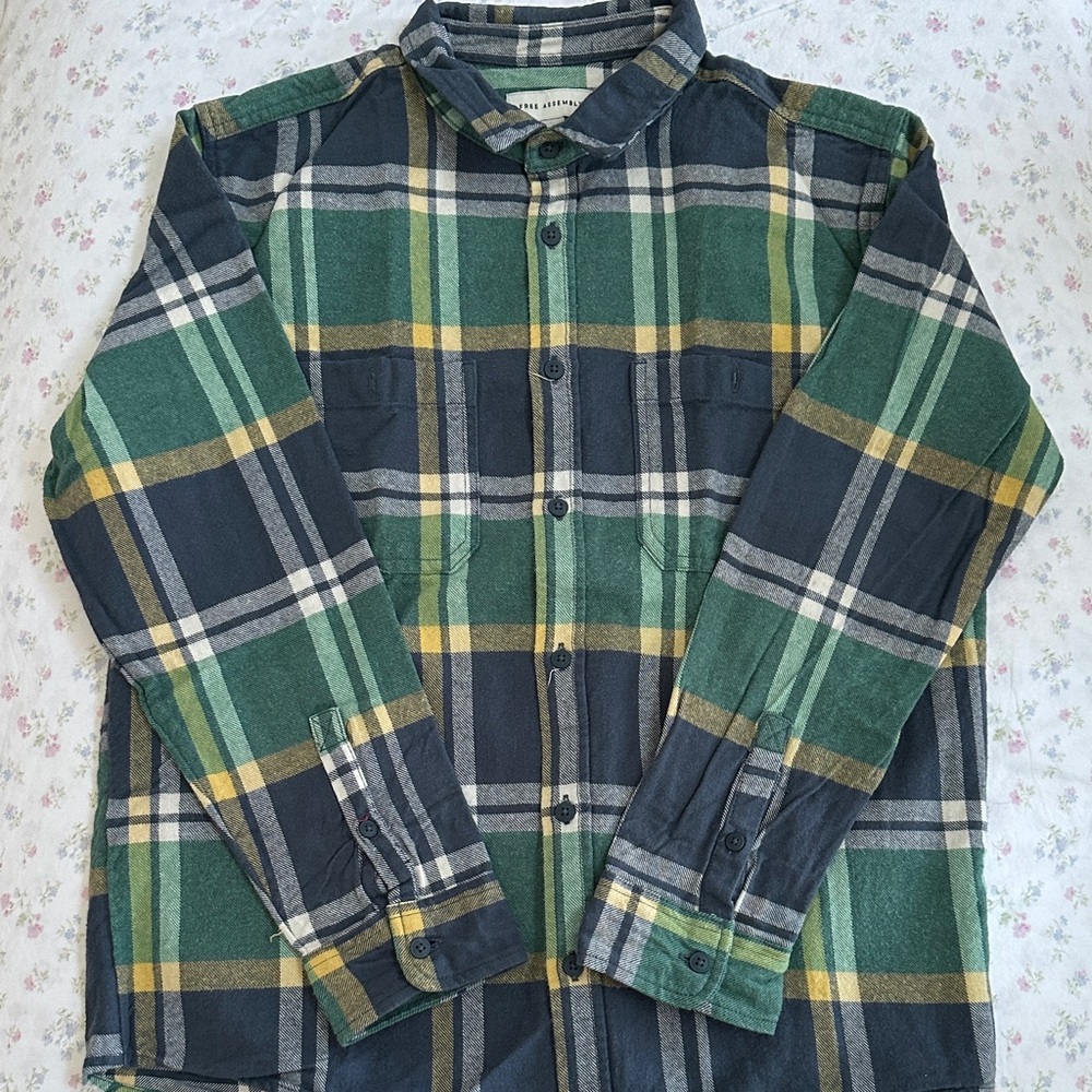 Free Assembly Green, Blue and Yellow Plaid Button-Down Shirt in Size XXL Boys
